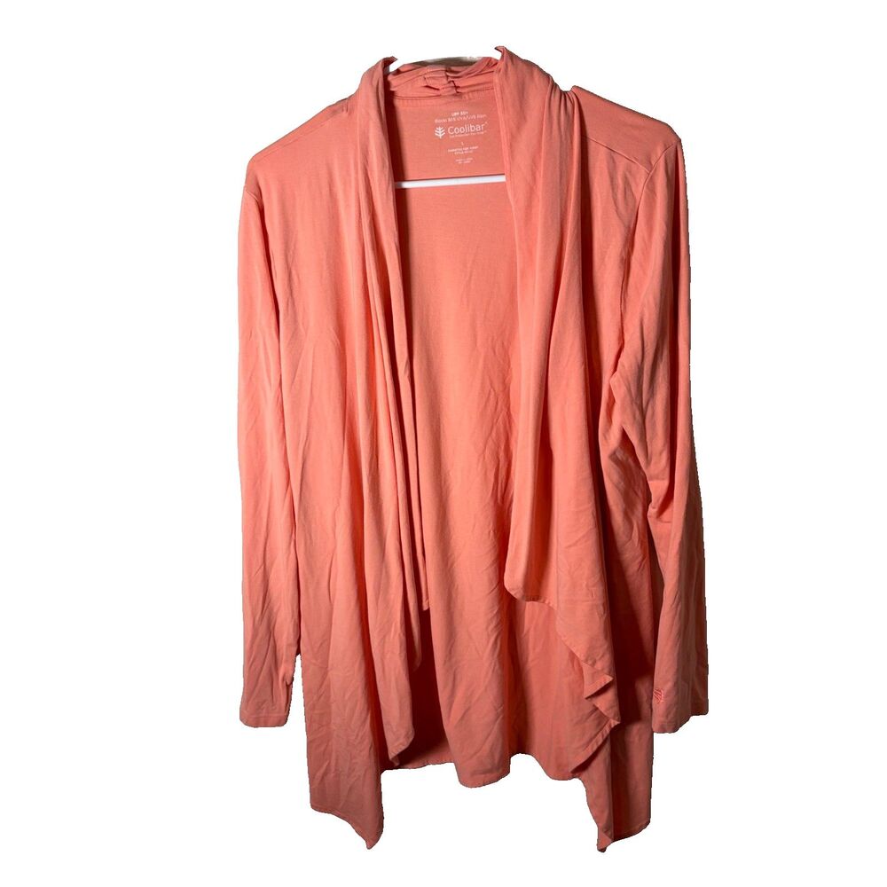 Coolibar Cardigan Women's Large Peach 3/4 Sleeve UPF Open Marietas Sun Wrap